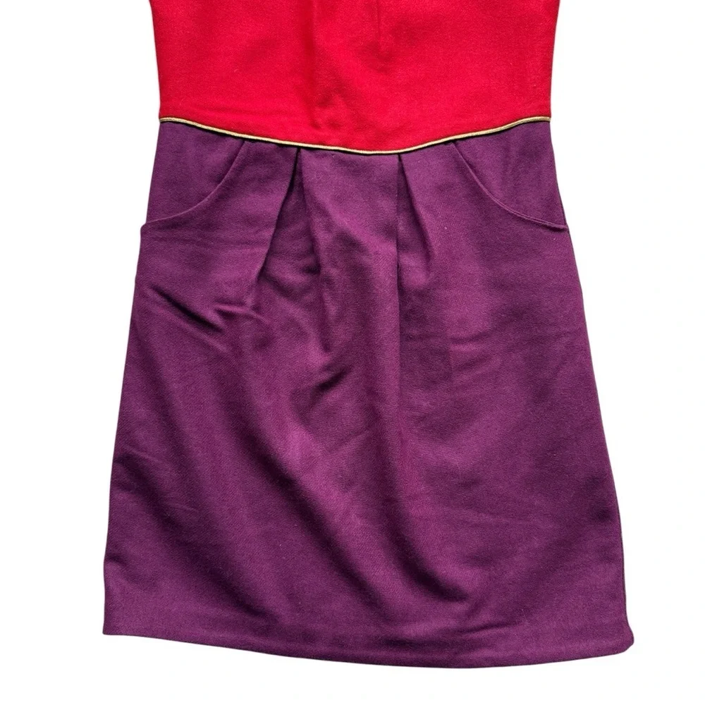 Janie and Jack Dress Girls Size 10 Red Purple Colorblock Mock Neck Pockets Wool